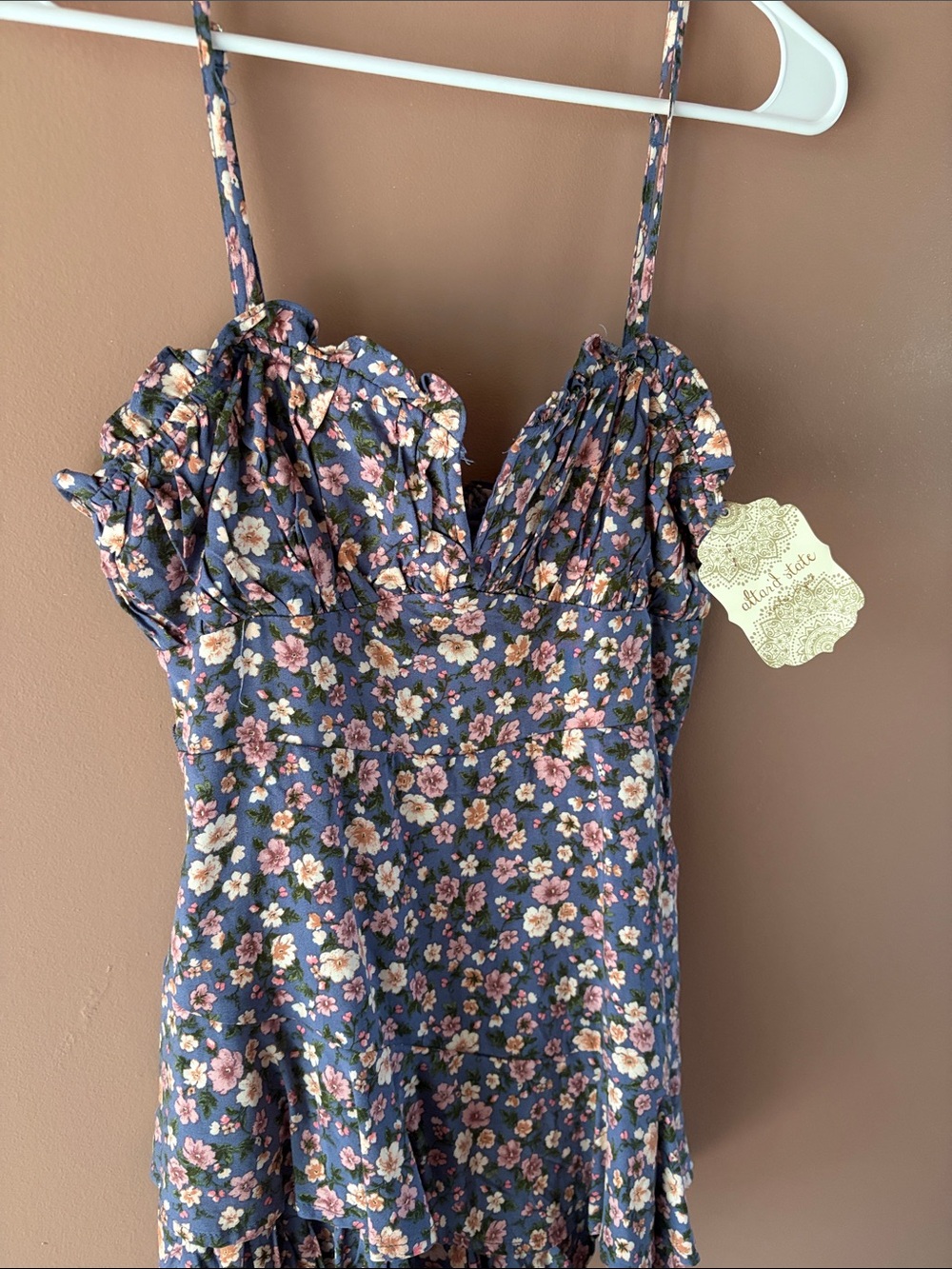 Altard State Navy Floral Ruffle Romper with Pink & Cream Detail Print - Picture 2 of 4